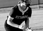 Pittsburg shortstop Kylin Hutson (2) gets herself in the ready position.