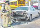 Vehicle nearly burns at gas station