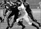 Senior defensive end #9 Issam Toler takes out a Gilmer back for a loss, one of three tackles for losses and two sacks of the Buckeye Quarterback he had for the night. Pirates lose to Gilmer in second half, 28-6