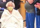 Sibyl Vickers is wheeled past applauding hospital staff after she recovered from COVID-19. The 99-year old Vickers was treated at UT Health-Pittsburg for the virus. COURTESY PHOTO Article Image Alt Text