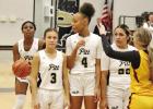 Screen For Shooter Lady Pirates Era Osornio (3), Gina Mackey (4) and Vivianne Marquez (22) set a screen for sharpshooter Randieunna Jeffery (1) during a recent home game in Pittsburg. The Lady Pirates picked up a 57-40 win over Bonham on Friday night to i