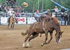 Keeping the saddle is hard work on a bronc dead set on throwing his rider. GAZETTE PHOTO / ELIZABETH LANNING Pittsburg turns out for 61st annual rodeo