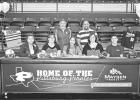 GAZETTE PHOTO / ELLIS KNOX Senior Ananda Garrison has signed a letter of intent with Eastern Oklahoma State College (E.O.S.C.) to play softball. Pictured: Bottom Left to Right: Sister, Judie Romero; Mother, Amanda Romero; signer, Ananda Garrison; Step-Mot Lady Pirate Ananda Garrison signs with E.O.S.C.