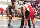 Matthews (left) also wins by pin against Winnsboro. COURTESY PHOTOS PISD wrestling team muscles their way to victory