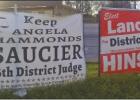 Campaign signs for Camp County’s election candidates can be found in locations all over town and outside of city limits. Pictured above are signs posted at the corner of Jefferson St and Greer Blvd in front of Smith Furniture. GAZETTE PHOTO / DI DUNCAN Early voting ends tomorrow, primary election day is March 3