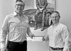 The Northeast Texas Community College Foundation recently received a $25,000 gift from the Carroll Shelby Foundation. Aaron Shelby (left), is pictured presenting the check to Dr. Jonathan Mc-Cullough, NTCC Executive Vice President for Advancement. The fun Carroll Shelby Foundation gives $25k for NTCC automotive scholarships