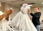 All the students in the Elementary Class who made their AR goals were allowed to pie a teacher. Students pie the teacher